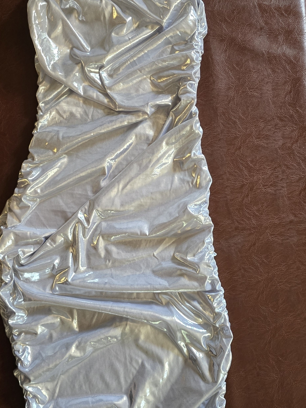 One-Shoulder Metallic Silver Ruched Dress - Picture 2 of 8